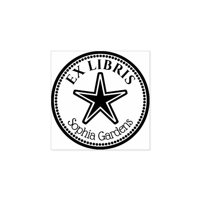 Round Ex Libris - Star Rubber Stamp (Imprint)