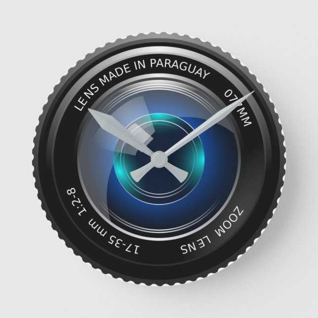 Round faced clock with SLR zoom lens design (Front)