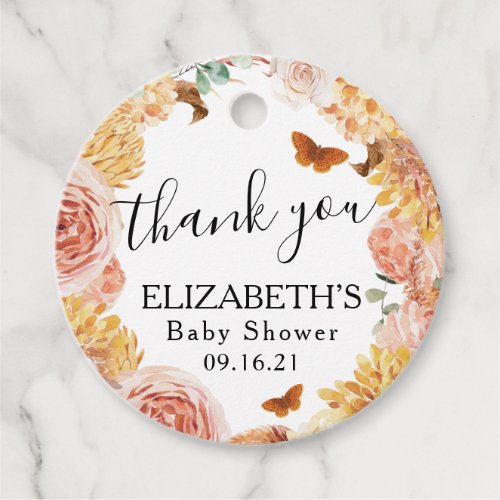 Round Fall Floral Baby Shower Thank You Favor Tags