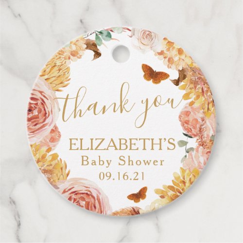 Round Fall Floral Baby Shower Thank You Favor Tags