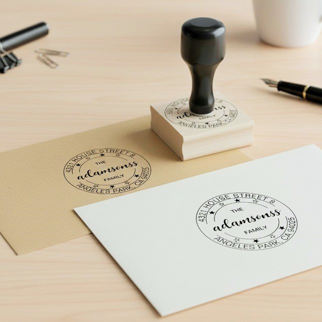 Round Family Name Seal | Create Return Address Rubber Stamp (custom family stamp, return address stamp)