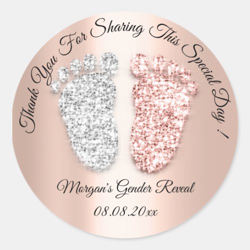 Round Feet Baby Shower Thank Gender Reveal Party  Classic Round Sticker