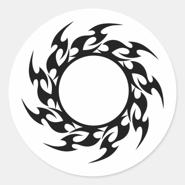 round_flames_001 BLACK TRIBAL CIRCLE FIRE SHARP LO Classic Round Sticker (Front)