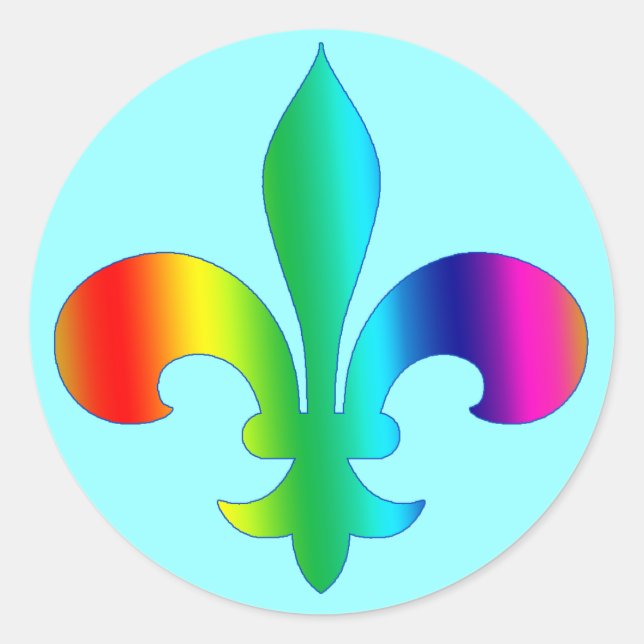 Round Fleur de Lis Stickers RAINBOW COLORS (Front)