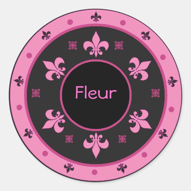 Round Fleur de Lis Stickers with Customizable Text (Front)