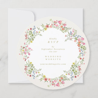 Round Floral Arch QR CODE wedding website RSVP Invitation