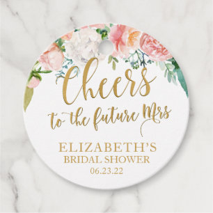 Round Floral Bridal Shower Mini Champagne  Favor T Tags