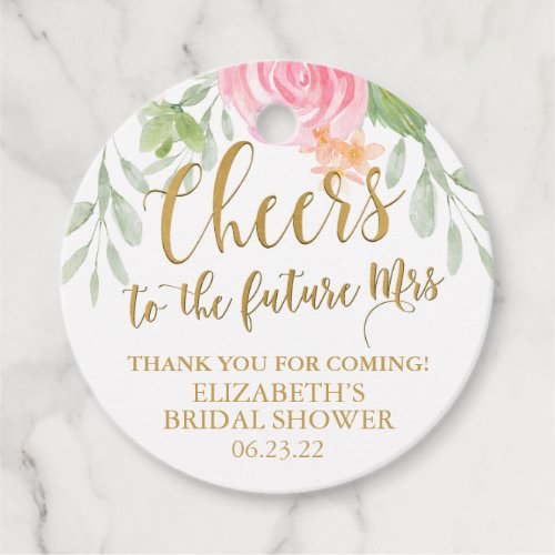 Round Floral Bridal Shower Mini Champagne Favor Tags