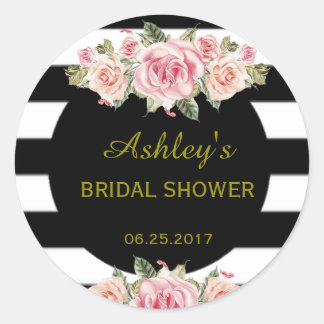 Round Floral Chic Striped Vintage Favor Label