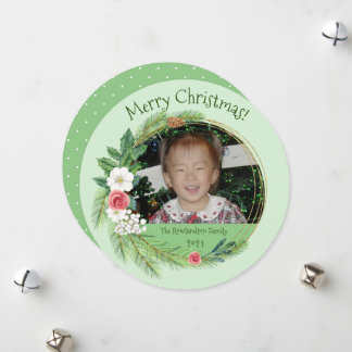 Round Floral Elegance Photo Christmas Holiday Card