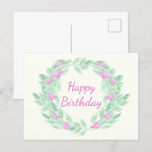 Round floral frame Happy Birthday.  Holiday Postcard