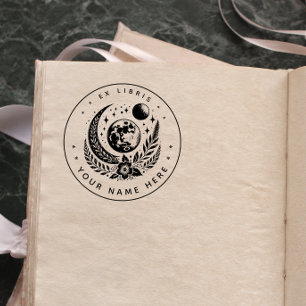 Round Floral moon ex libris stamp