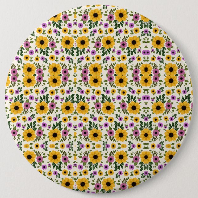 Round floral mousepad featuring a vibrant pattern button (Front)