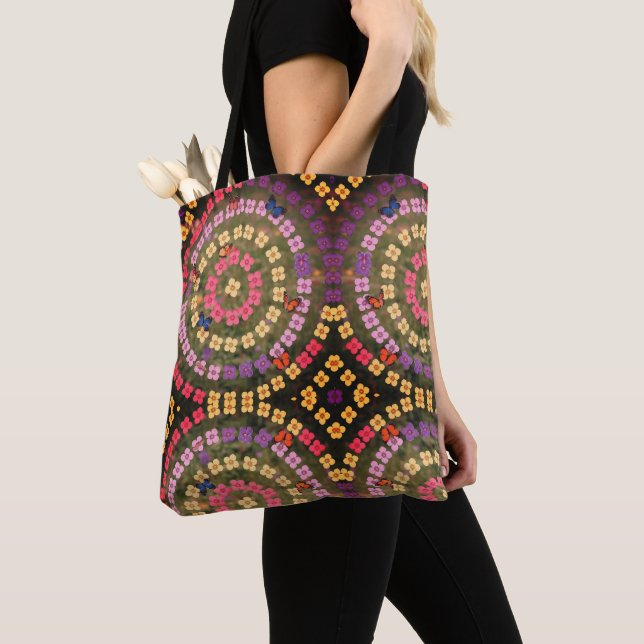 Round Floral Pattern Shoulder Tote Bag (Close Up)