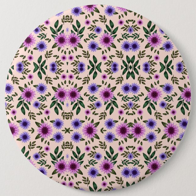 Round floral pattern with purple, pink, and blue  button (Front)