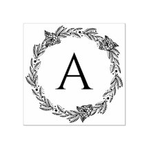 Round Floral Personalized Monogram Rubber Stamp