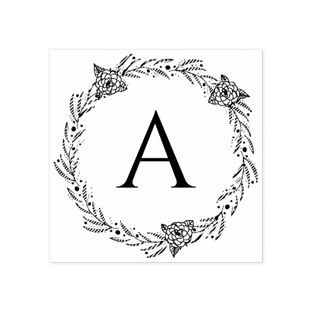 Round Floral Personalized Monogram Rubber Stamp (Imprint)