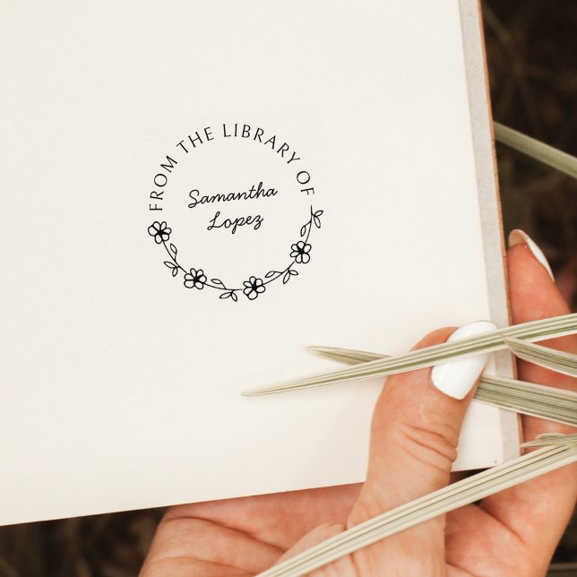  Round Floral Script Library Book Rubber Stamp (Creator Uploaded)