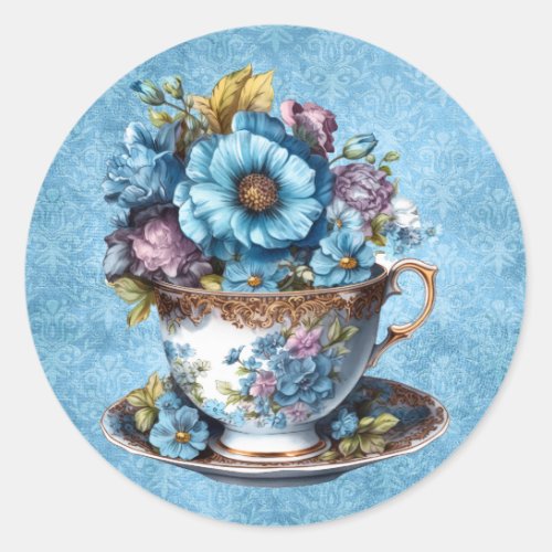 Round Floral Teacup Sticker