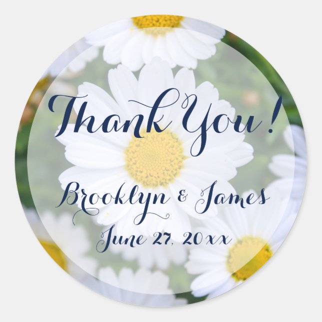 Round Floral Wedding Stickers White Daisy (Front)