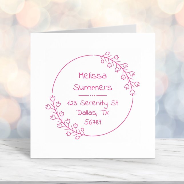 Round Floral Wreath Flowers Address 2 Self-inking Stamp (Creator Uploaded)