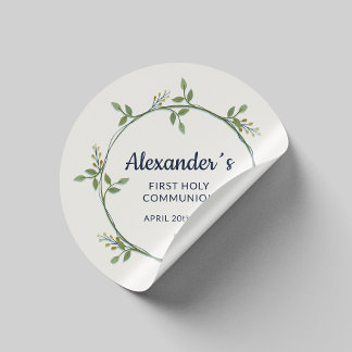 Round Floral Wreath Sticker – Custom Communion