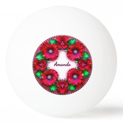Round Floral Wreath with Red and Green Jewels Ping Pong Ball