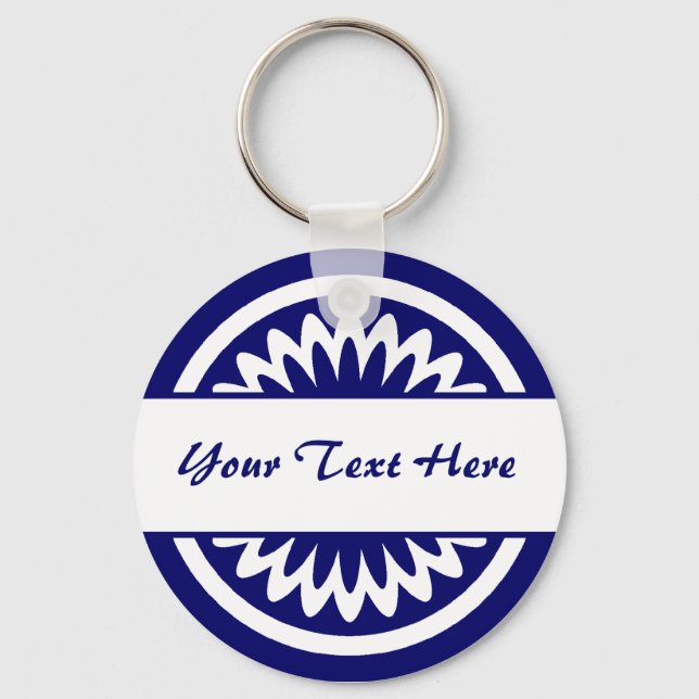 Round Flower - Dark Blue Keychain (Front)