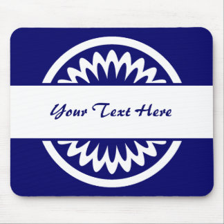Round Flower - Dark Blue Mouse Pad
