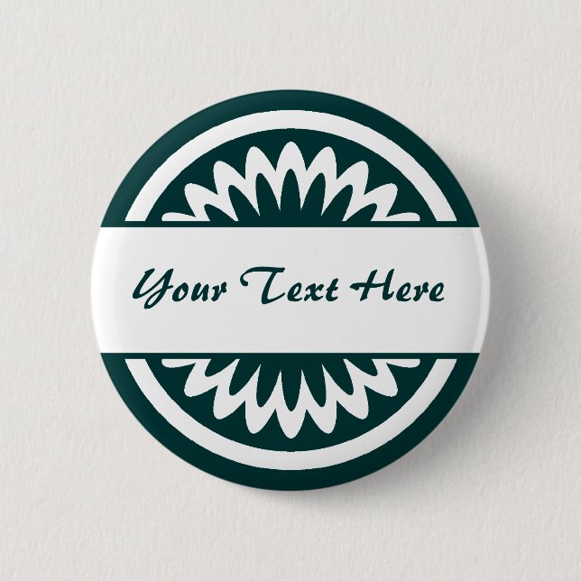 Round Flower - Dark Green Pinback Button (Front)