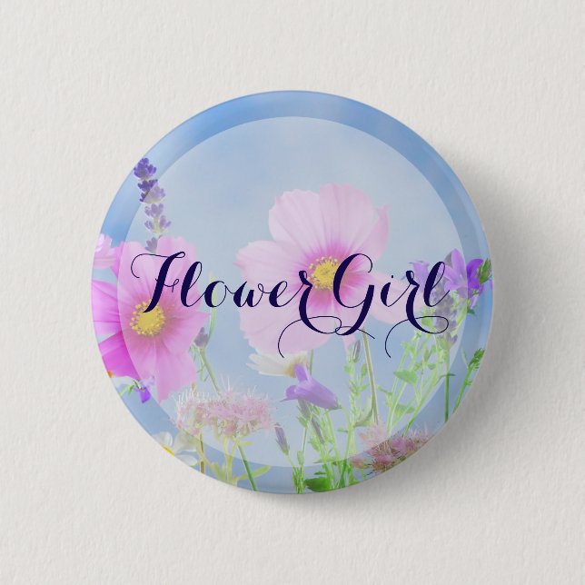 Round Flower Girl Floral Wedding Buttons (Front)