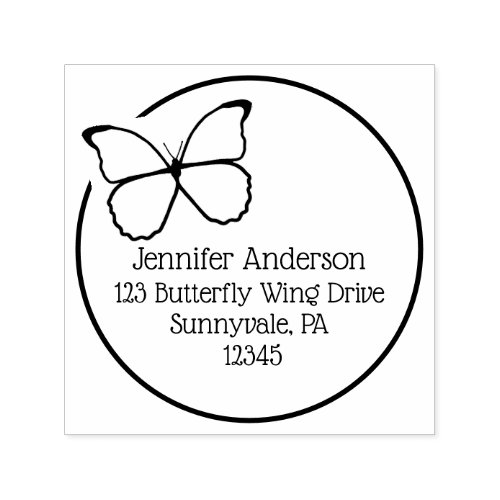 Round Flying Butterfly Custom Return Address Self_inking Stamp