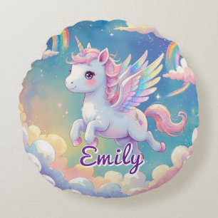 Round Flying Unicorn – Editable Name Pillow