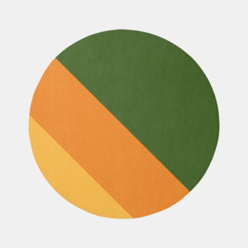 Round Forest Green Orange Yellow Racing Stripes Outdoor Rug
