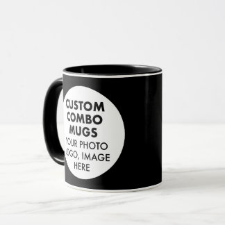 Round Frame 2 x Photo Logo Black Custom Combo Mug