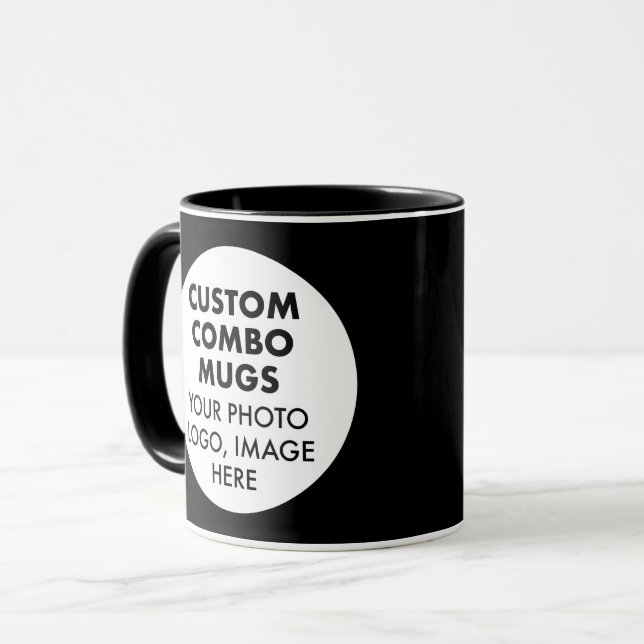 Round Frame 2 x Photo Logo Black Custom Combo Mug (Front Left)