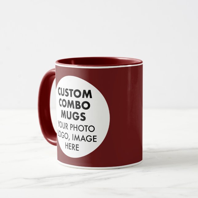 Round Frame 2 x Photo Logo Maroon Custom Combo Mug (Front Left)