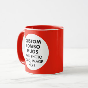 Round Frame 2 x Photo Logo Red Custom Combo Mug