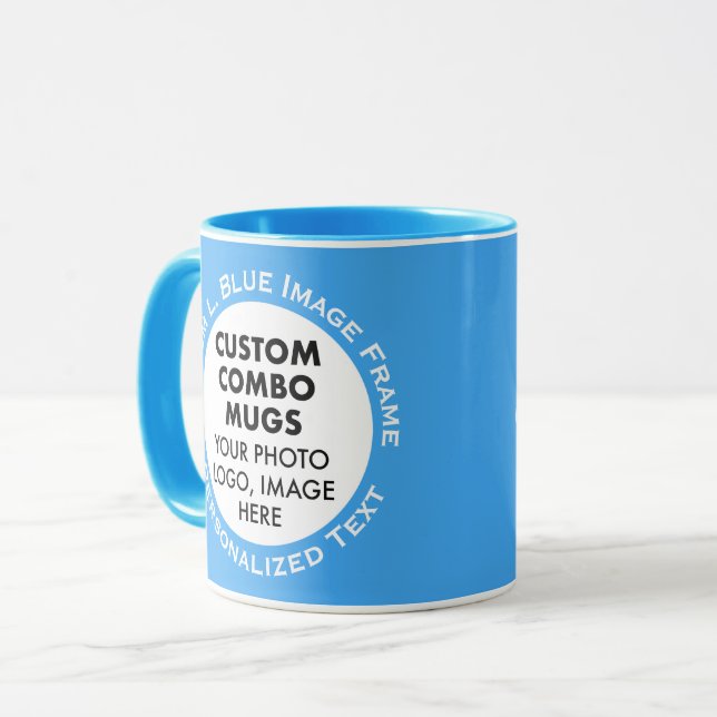 Round Frame 2 x Photo Text Light Blue Custom Combo Mug (Front Left)