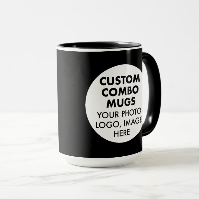 Round Frame 2x Photo Logo Large Black Custom Combo Mug (Front Right)