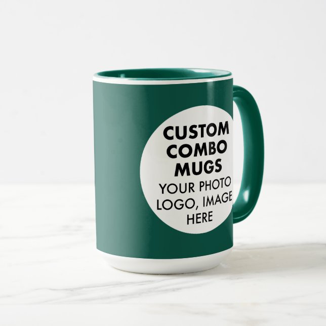 Round Frame 2x Photo Logo Large Green Custom Combo Mug (Front Right)