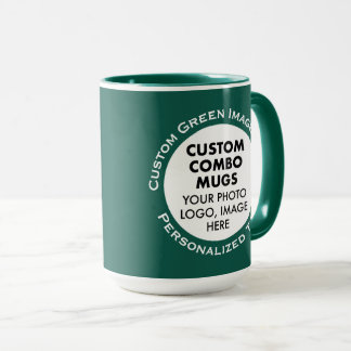 Round Frame 2x Photo Text Large Green Custom Combo Mug