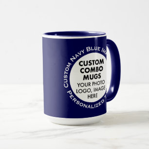 Round Frame 2x Photo Text Large Navy Custom Combo Mug