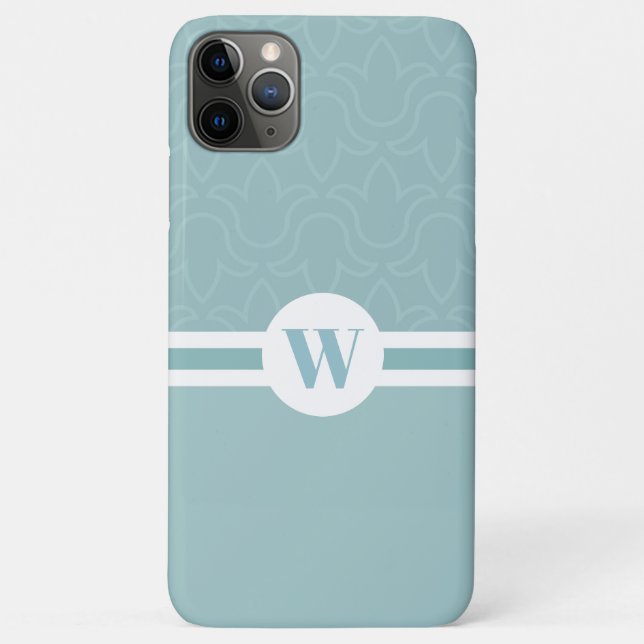 Round frame customizable monogram light blue flora Case-Mate iPhone case (Back)