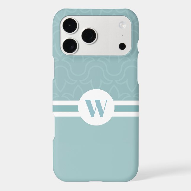 Round frame customizable monogram light blue flora iphone case (Back)