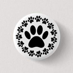 Round Frame Dog Paw Print Pattern Button