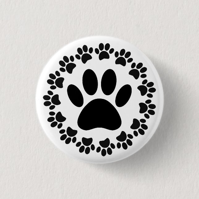 Round Frame Dog Paw Print Pattern Button (Front)