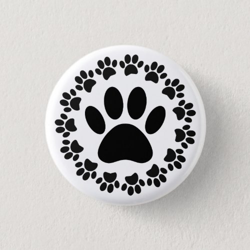 Round Frame Dog Paw Print Pattern Button