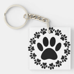 Round Frame Dog Paw Print Pattern Keychain