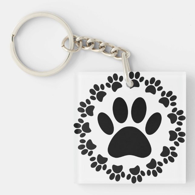 Round Frame Dog Paw Print Pattern Keychain (Front)